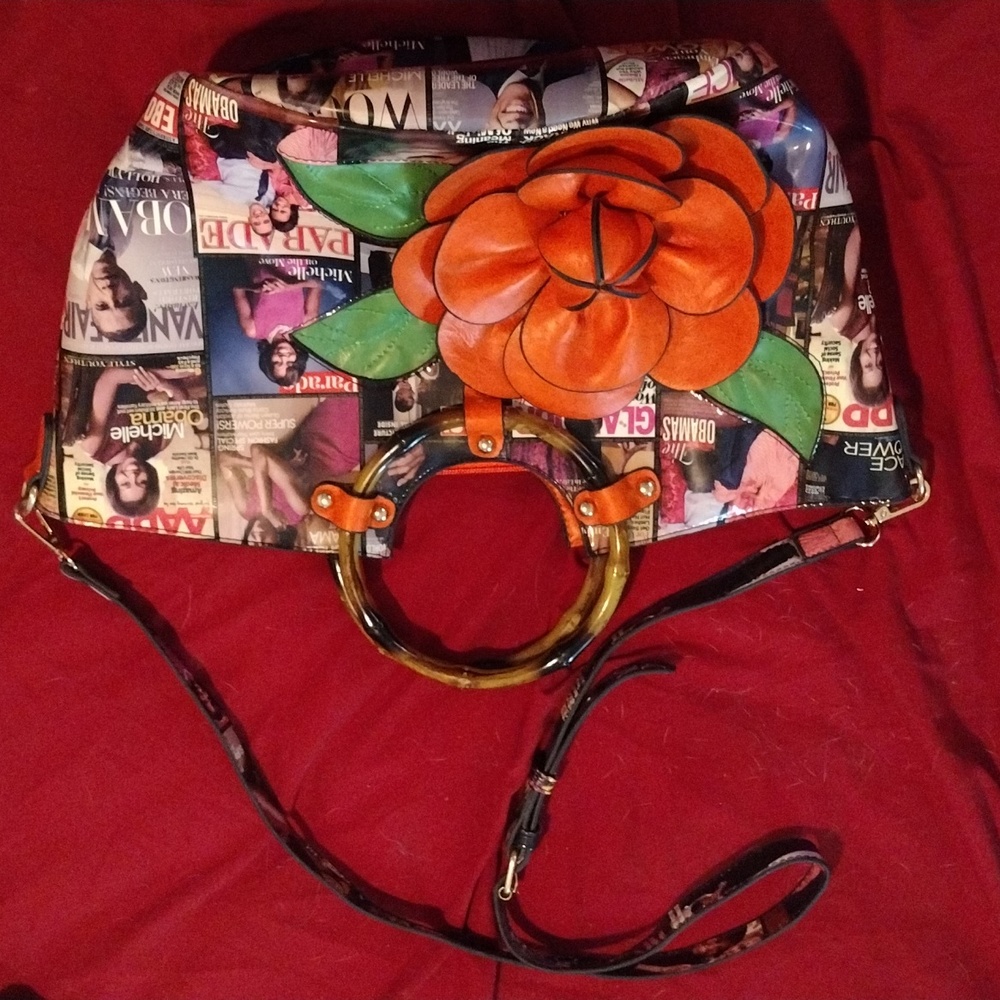 Magazine Printed Patent Leatherette Obama Tote Bag